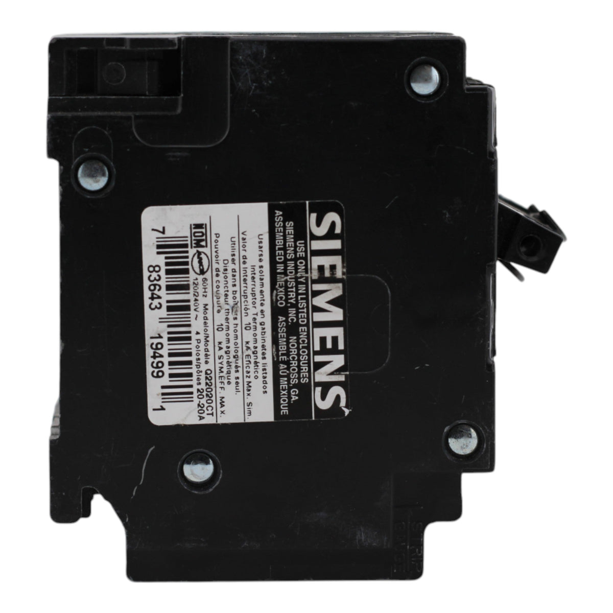 Siemens Q22020CT 20/20A 1P/2P 120/240V Triplex Circuit Breaker - Image 3