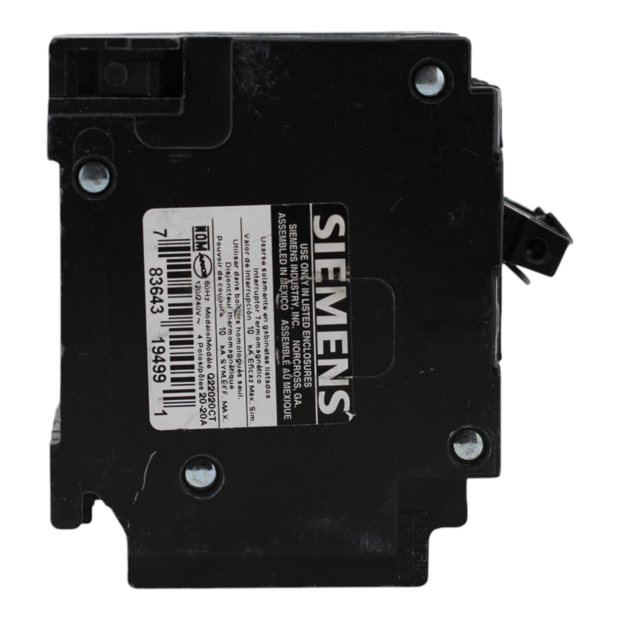 Siemens Q22020CT 20/20A 1P/2P 120/240V Triplex Circuit Breaker - Image 3