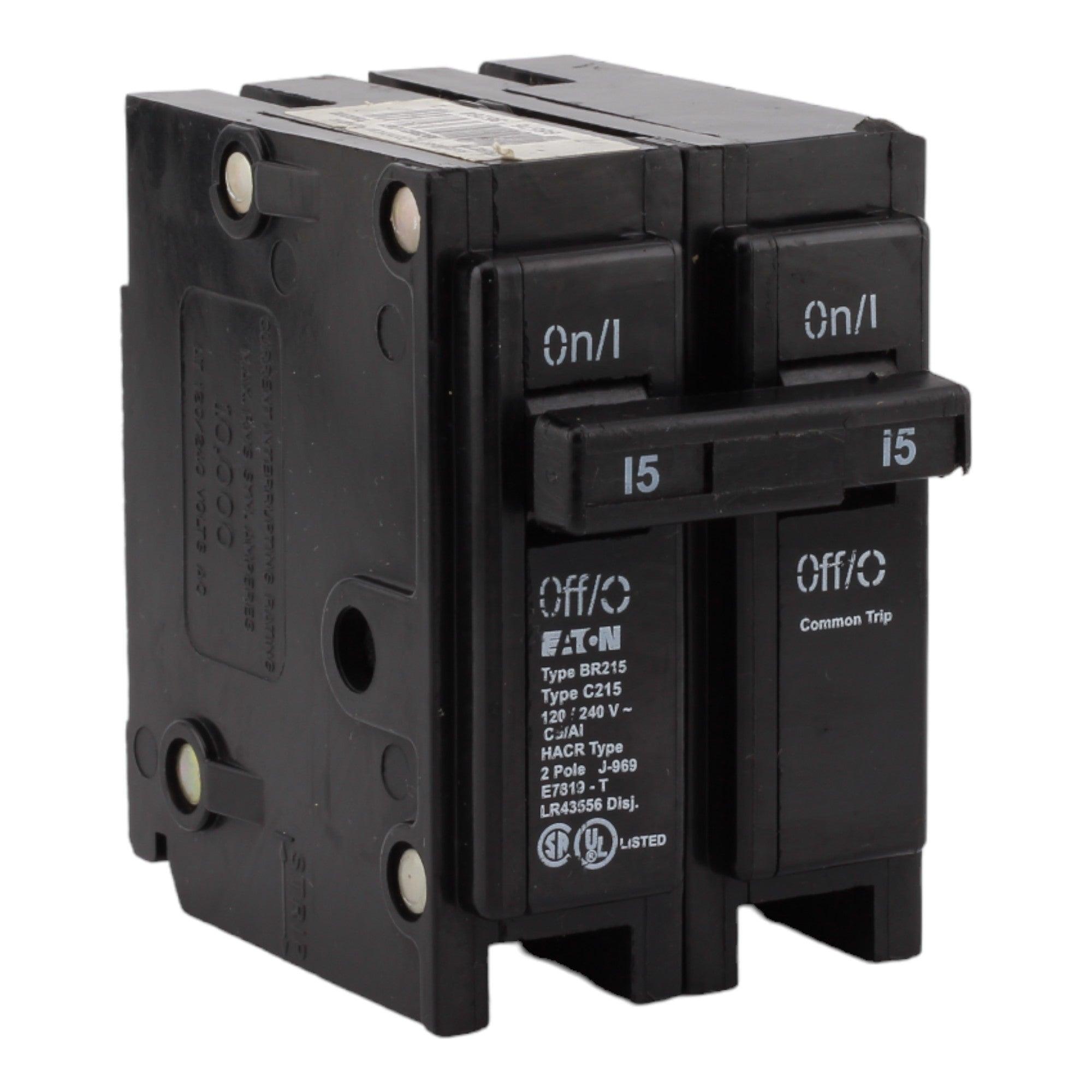 Eaton BR215 15 Amp Double Pole 240V Plug-In Standard Trip Circuit Breaker UL