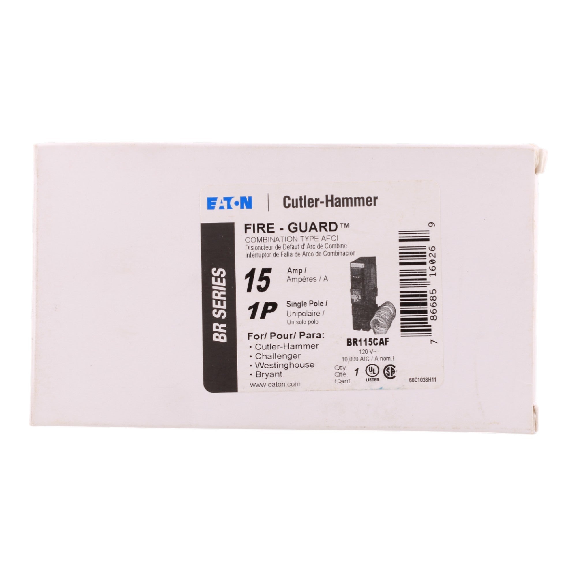 Eaton Type BR BR115CAF 15A 1P 120V AFCI Pigtail Neutral Circuit Breaker - Image 9