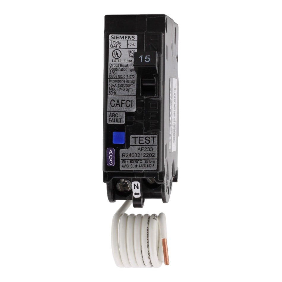 Siemens QA115AFC 15A 1P 120V AFCI Pigtail Neutral Circuit Breaker - Image 2