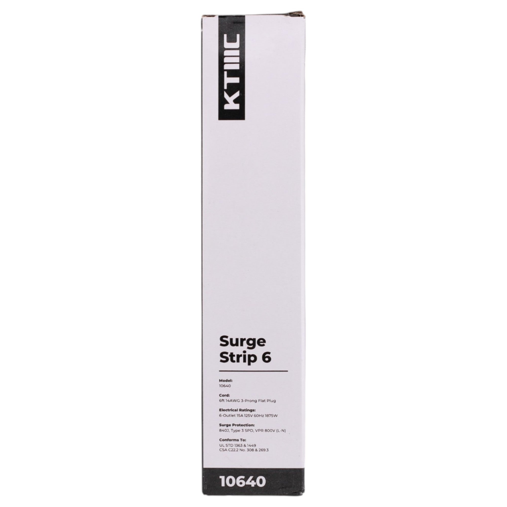 KMC Surge Strip 6 Braided, 10640, 6-Outlet, 840J, 15A, 125V, 6ft, Surge Protector, White - Image 3