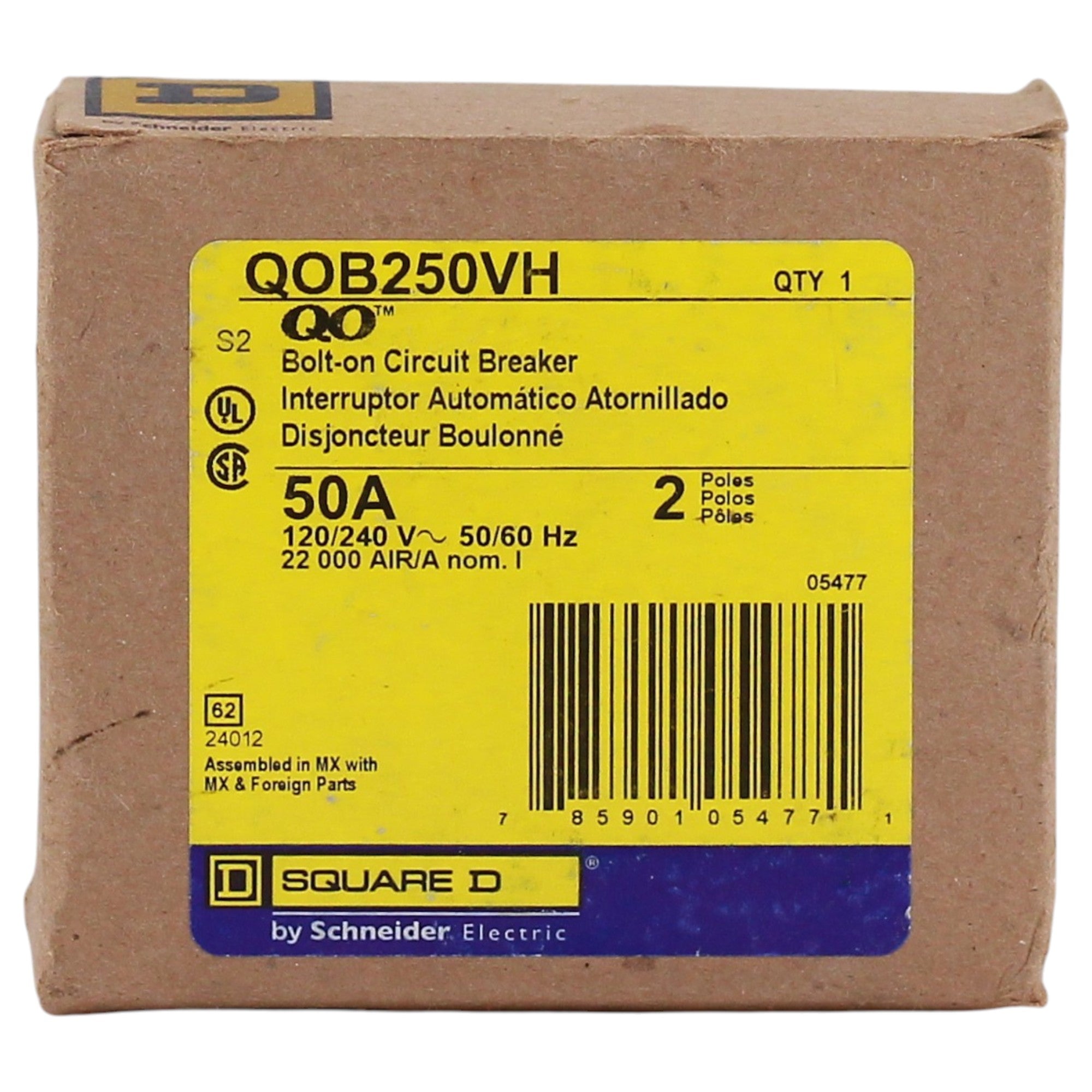 Square D QO, QOB250VH, 50A, 2P, 120/240V, Thermal Magnetic, Bolt-On, Circuit Breaker - Image 2