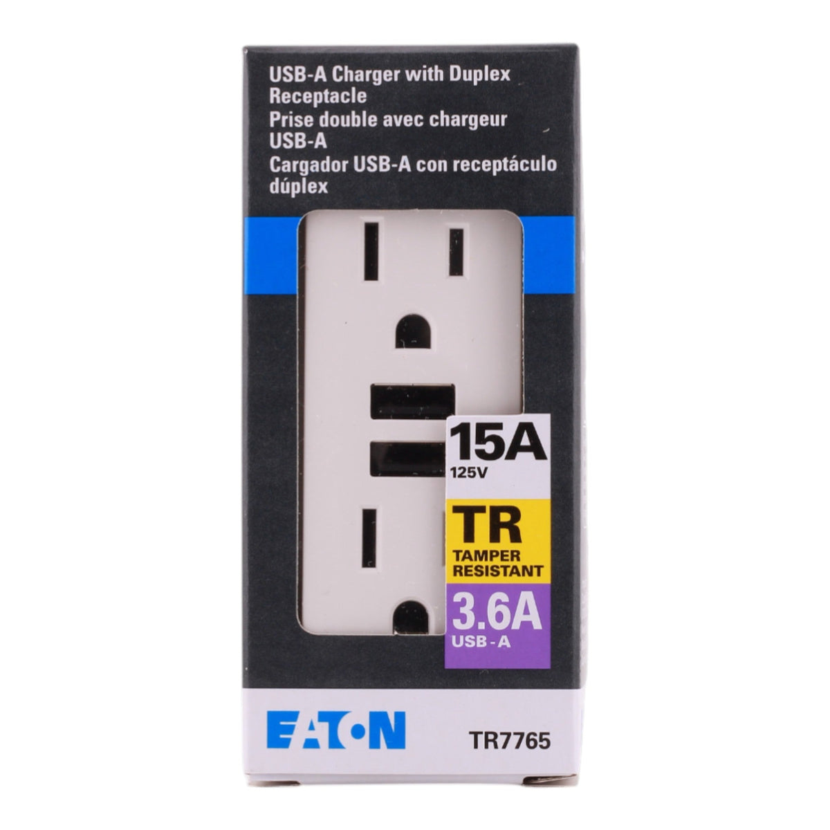 Eaton TR7765W 15A 125V USB Charger Duplex Receptacle White Flush Mount - Image 2