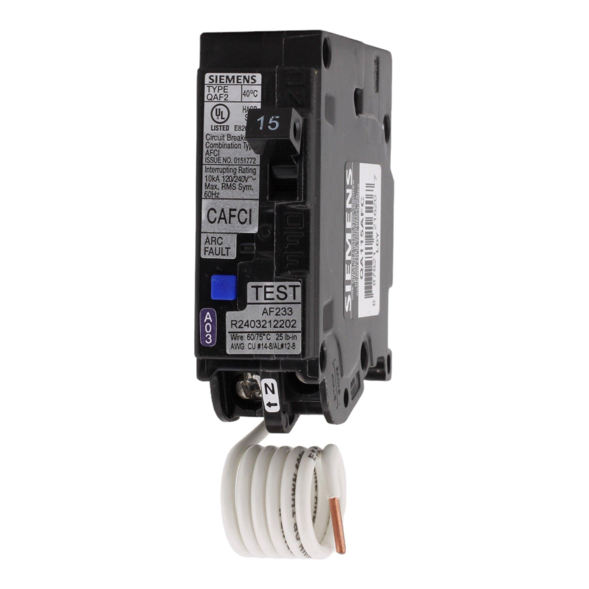 Siemens QA115AFC 15A 1P 120V AFCI Pigtail Neutral Circuit Breaker - Image 3