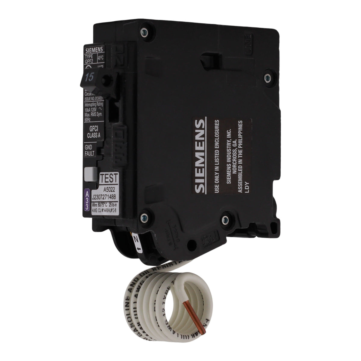 Siemens QPF2, QF115A, 15A, 1P, 120V, GFCI, Pigtail Neutral, Circuit Breaker - Image 2