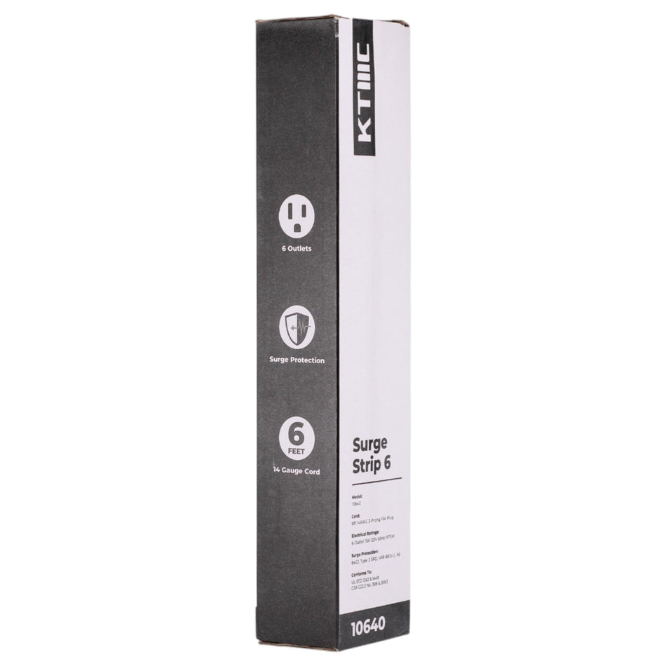KMC Surge Strip 6 Braided, 10640, 6-Outlet, 840J, 15A, 125V, 6ft, Surge Protector, White - Image 2