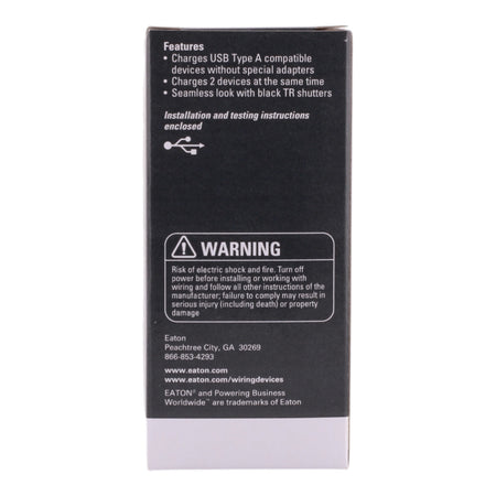 Eaton TR7765W 15A 125V USB Charger Duplex Receptacle White Flush Mount - Image 3