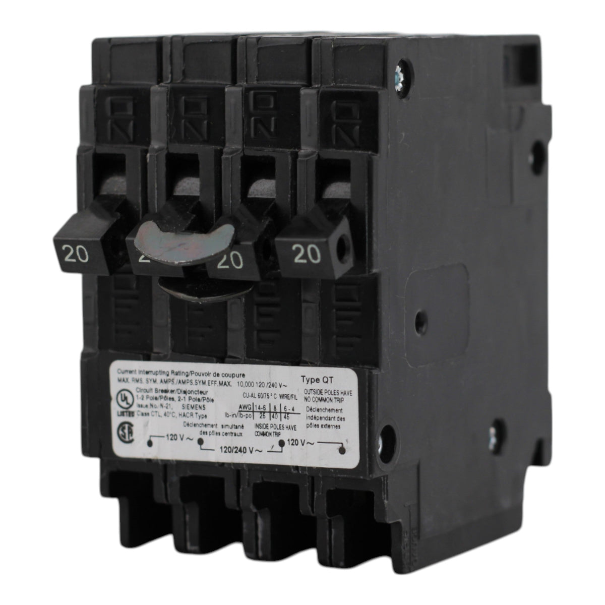 Siemens Q22020CT 20/20A 1P/2P 120/240V Triplex Circuit Breaker - Image 6