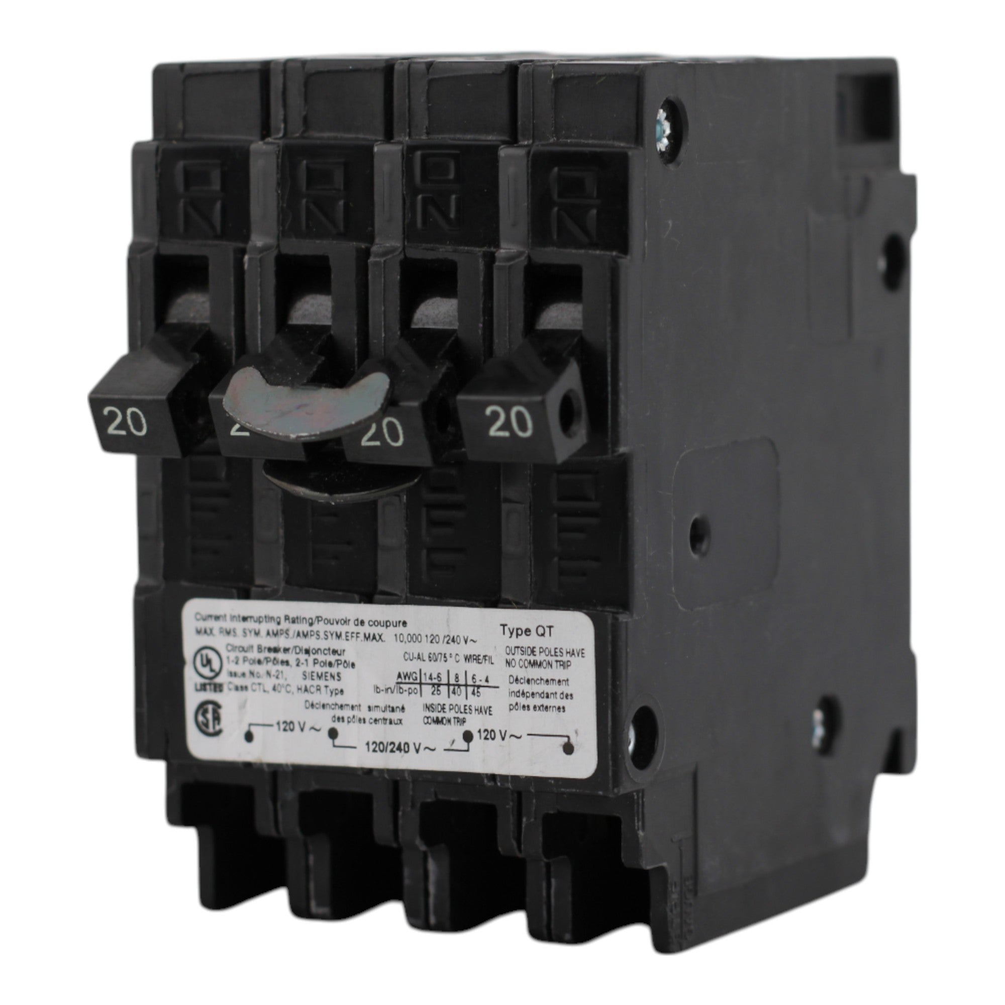 Siemens Q22020CT 20/20A 1P/2P 120/240V Triplex Circuit Breaker - Image 6