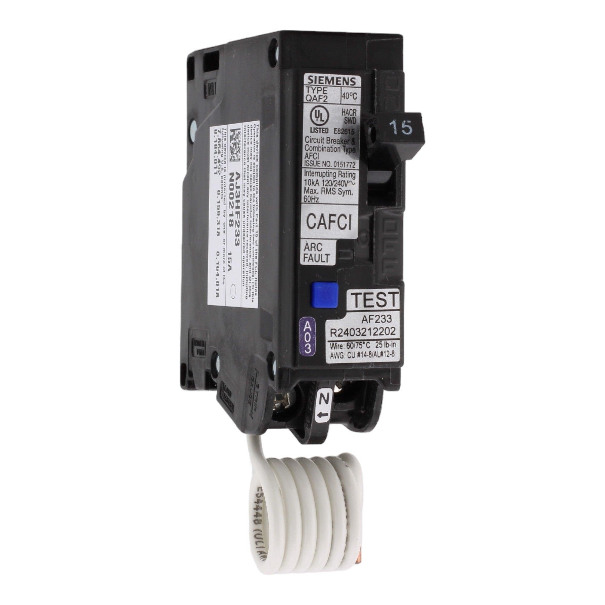 Siemens QA115AFC 15A 1P 120V AFCI Pigtail Neutral Circuit Breaker