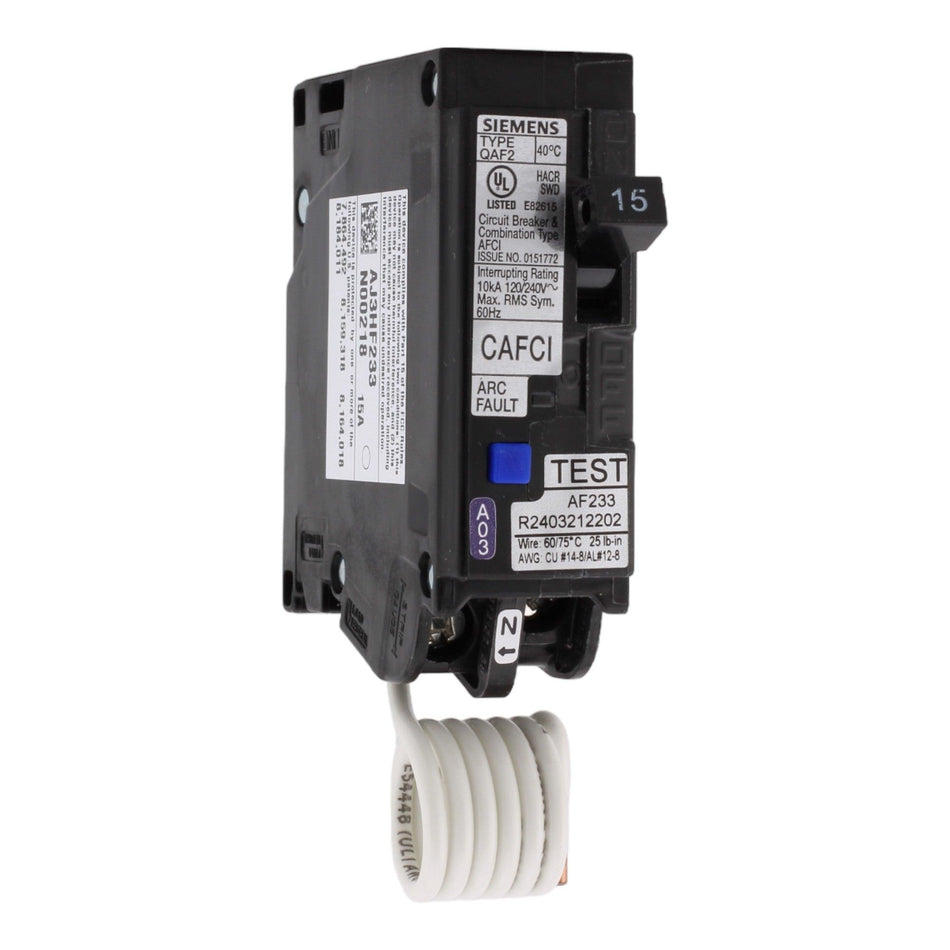 Siemens QA115AFC 15A 1P 120V AFCI Pigtail Neutral Circuit Breaker