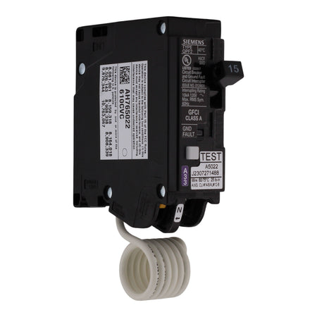 Siemens QPF2, QF115A, 15A, 1P, 120V, GFCI, Pigtail Neutral, Circuit Breaker