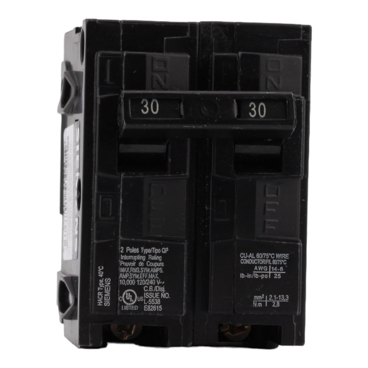 Siemens Q230 30 Amp Double Pole Circuit Breaker, Thermal Magnetic Trip, 120/240V, Plug-In, UL Listed - Image 2