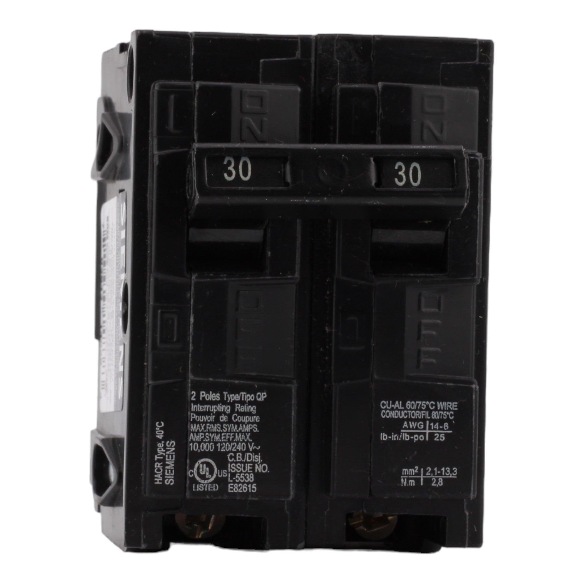 Siemens Q230 30 Amp Double Pole Circuit Breaker, Thermal Magnetic Trip, 120/240V, Plug-In, UL Listed - Image 2