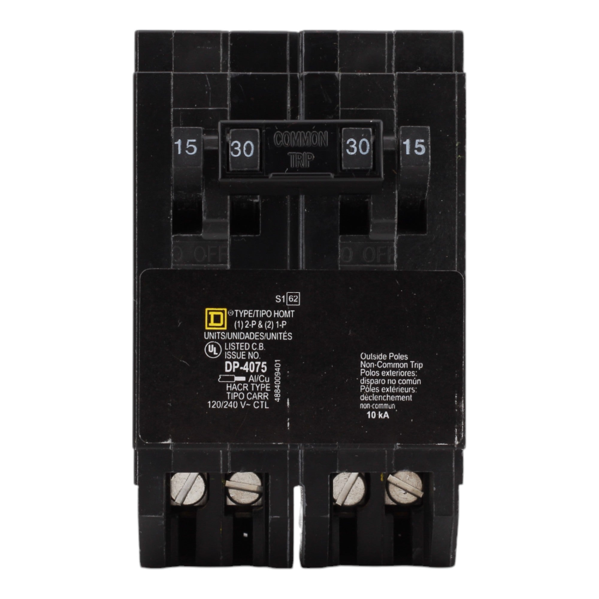 Square D HOMT1515230 15 Amps/30 Amps 120/240 Volts Quad Tandem Circuit Breaker, Plug-In Mount, For Homeline Panels - Image 2