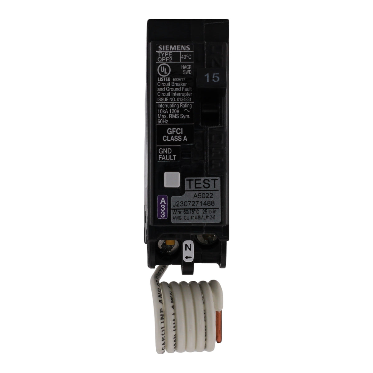 Siemens QPF2, QF115A, 15A, 1P, 120V, GFCI, Pigtail Neutral, Circuit Breaker - Image 4