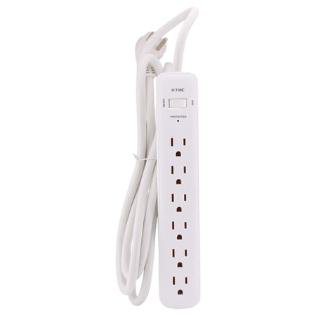 KMC Surge Strip 6 Braided, 10640, 6-Outlet, 840J, 15A, 125V, 6ft, Surge Protector, White