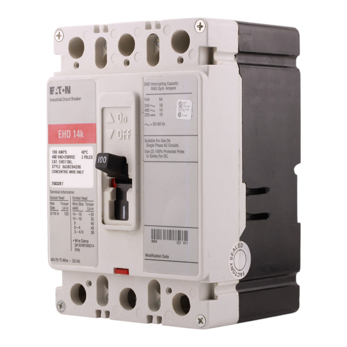 Eaton EHD EHD3100L 100A 3P 240/480V Molded Case Circuit Breaker - Image 7