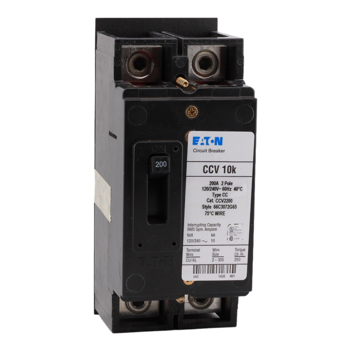 Eaton CCV2200 200 Amp Double Pole Main Bolt-On Circuit Breaker - 120/240V, UL Listed - Image 3