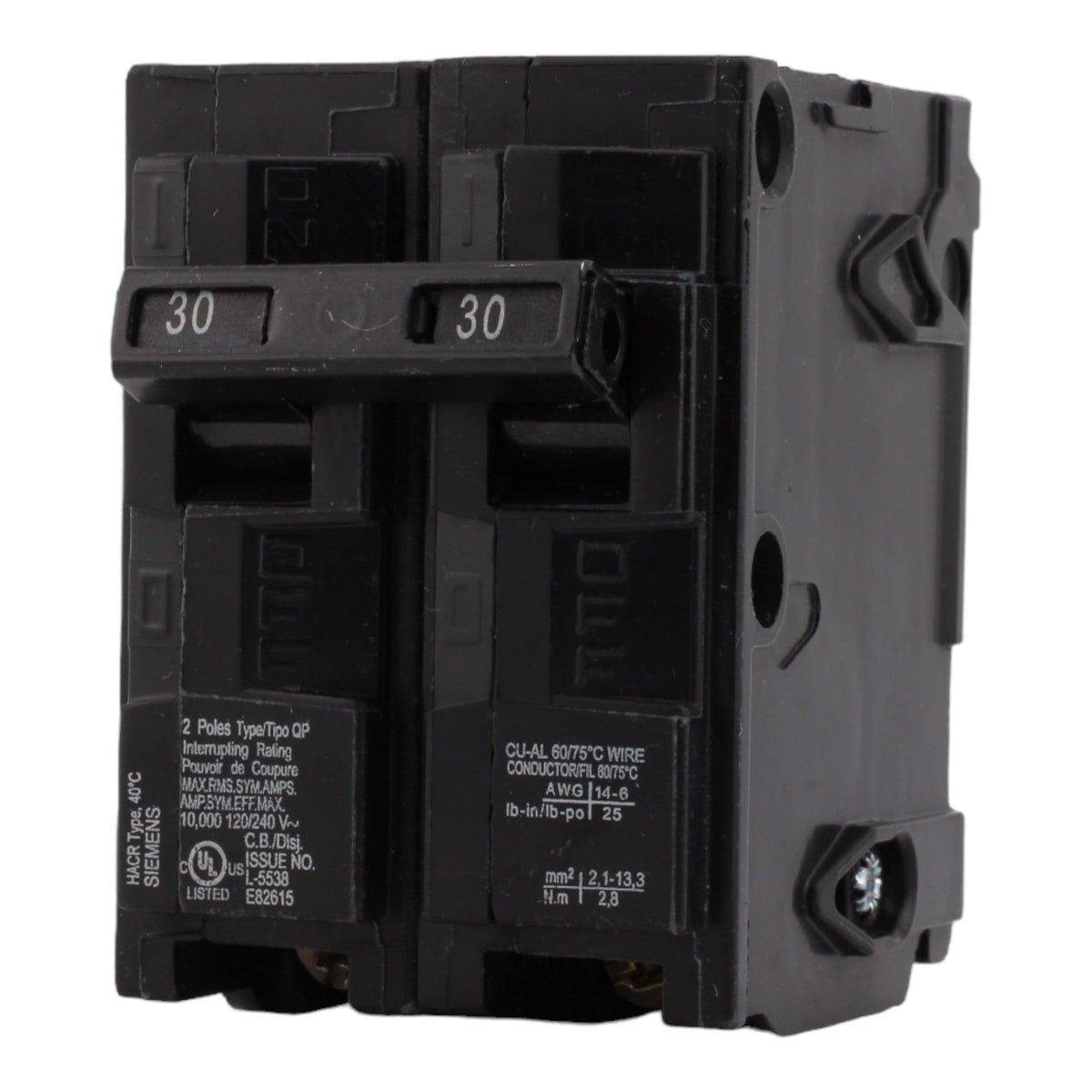 Siemens Q230 30 Amp Double Pole Circuit Breaker, Thermal Magnetic Trip, 120/240V, Plug-In, UL Listed - Image 3