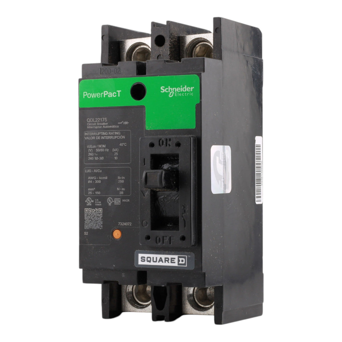 Square D QDL22175 Circuit breaker  PowerPacT Q, 175A, 2 pole, 240VAC, 25kA, lugs, thermal magnetic, 80% - Image 4