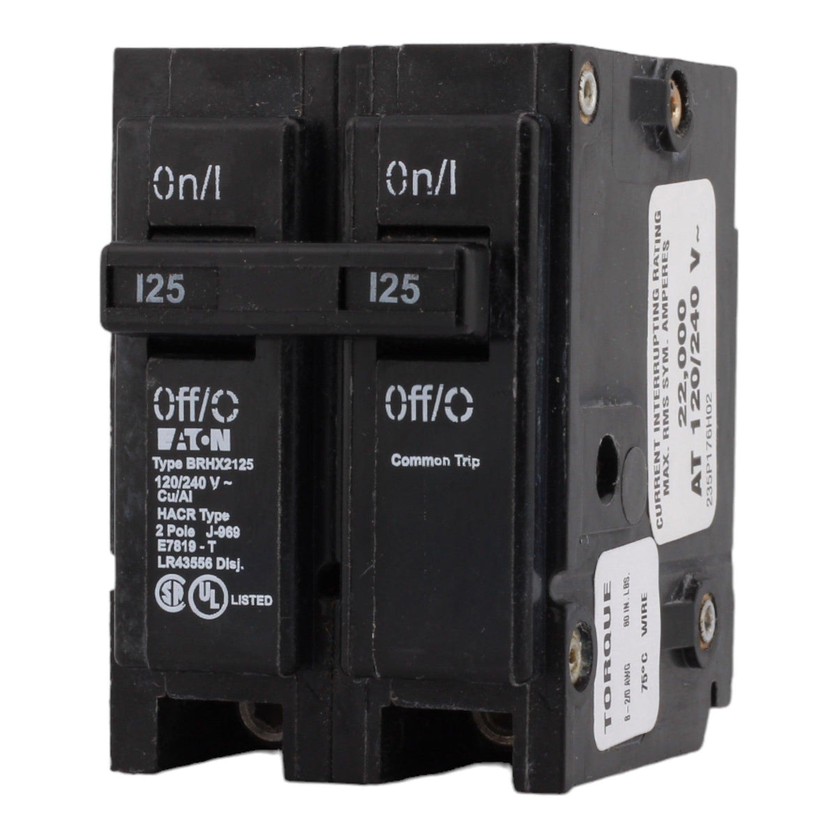 Eaton BRHX2125 125 Amp Double Pole 240V Plug-In Standard Trip Circuit Breaker UL - Image 3