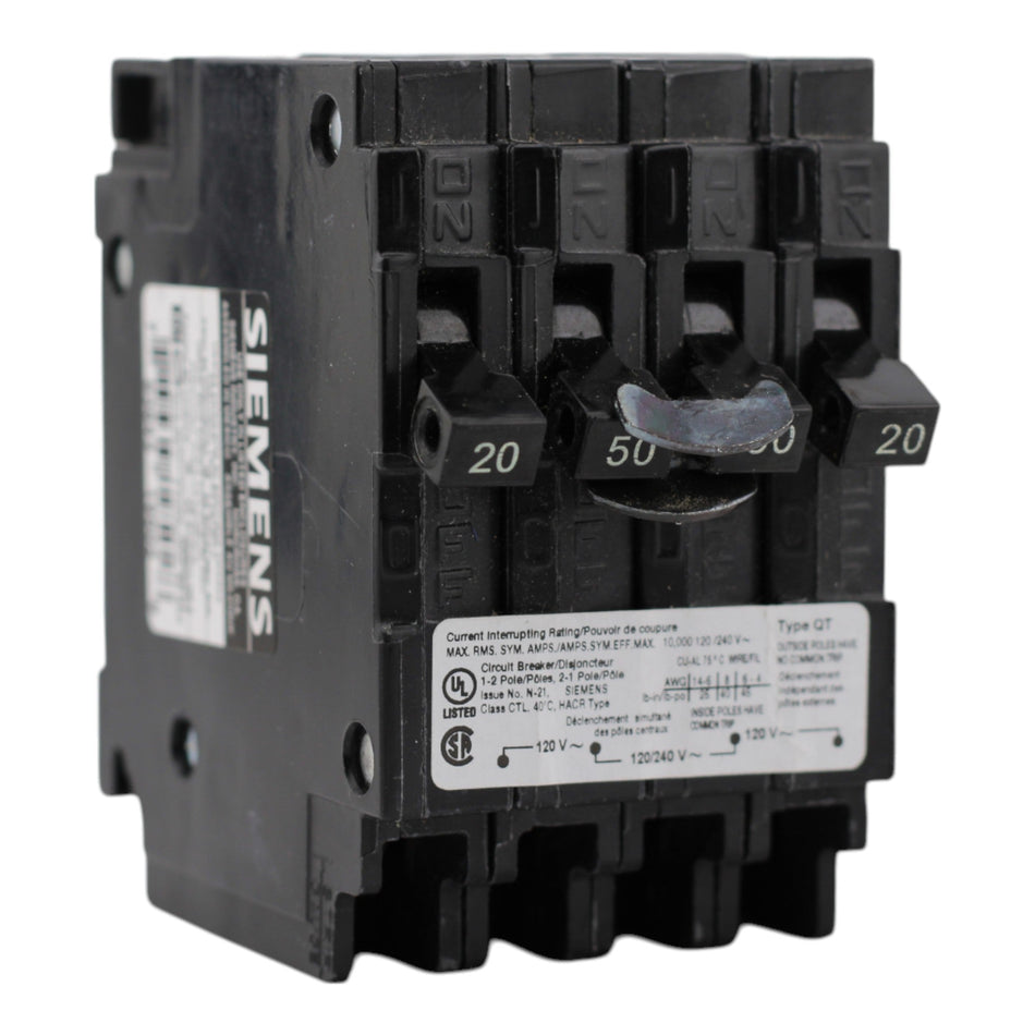 Siemens Q22050CT 20/50A 1P/2P 120/240V Triplex Circuit Breaker