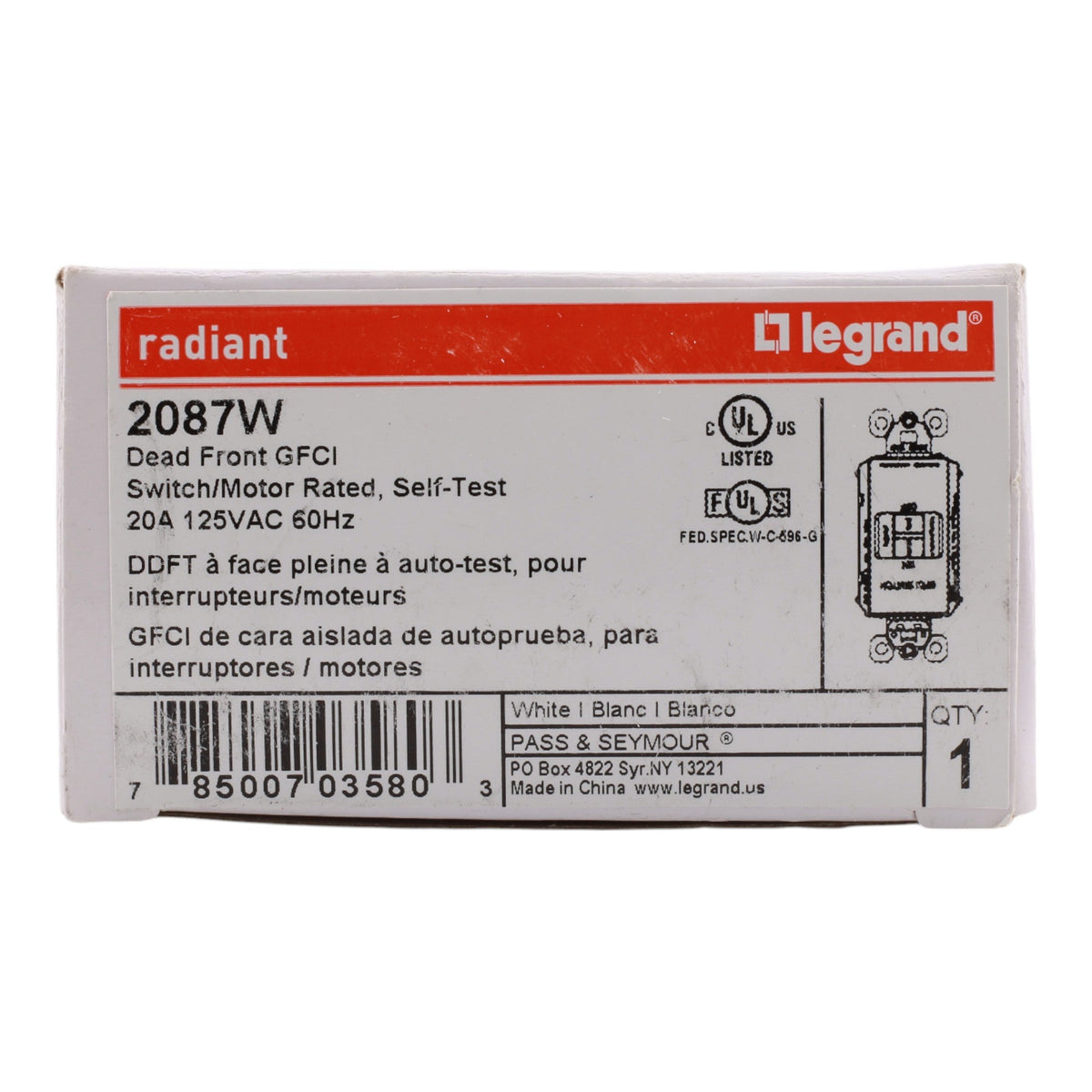 Legrand radiant 2087W 20A Dead Front Self-Test GFCI Receptacle - Image 3