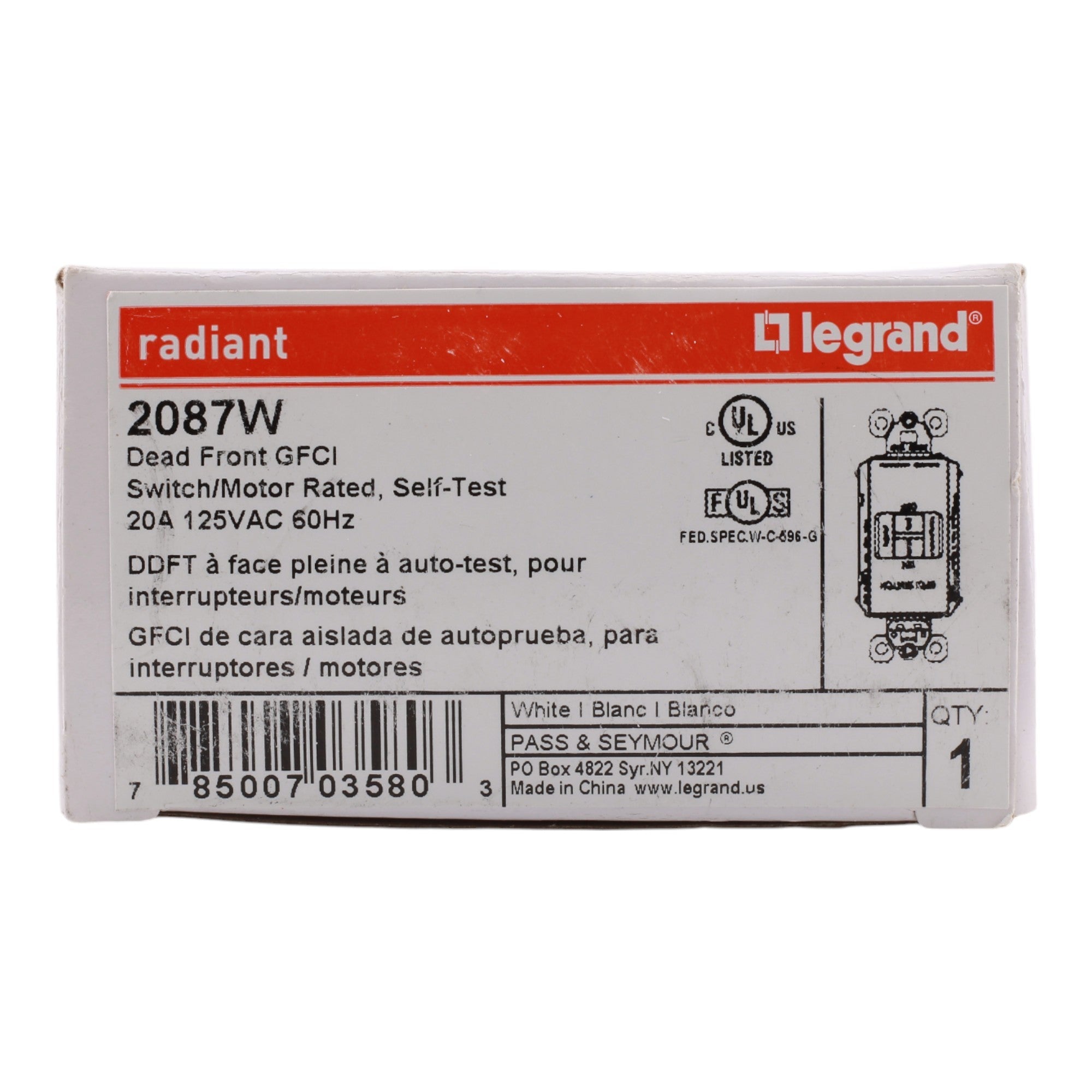 Legrand radiant 2087W 20A Dead Front Self-Test GFCI Receptacle - Image 3