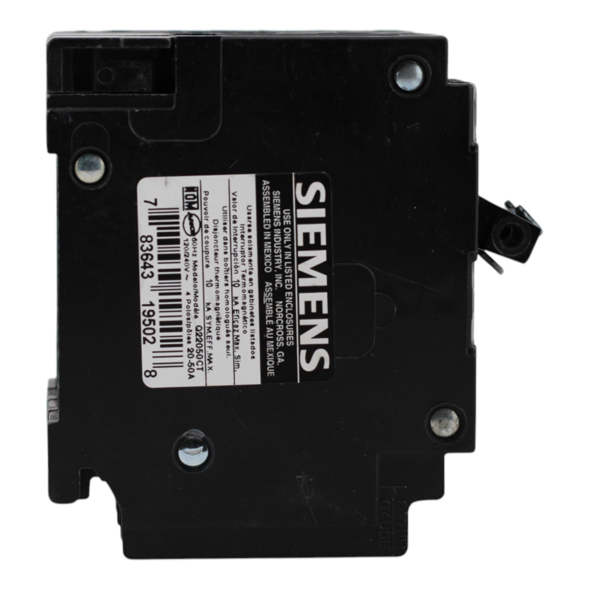 Siemens Q22050CT 20/50A 1P/2P 120/240V Triplex Circuit Breaker - Image 3