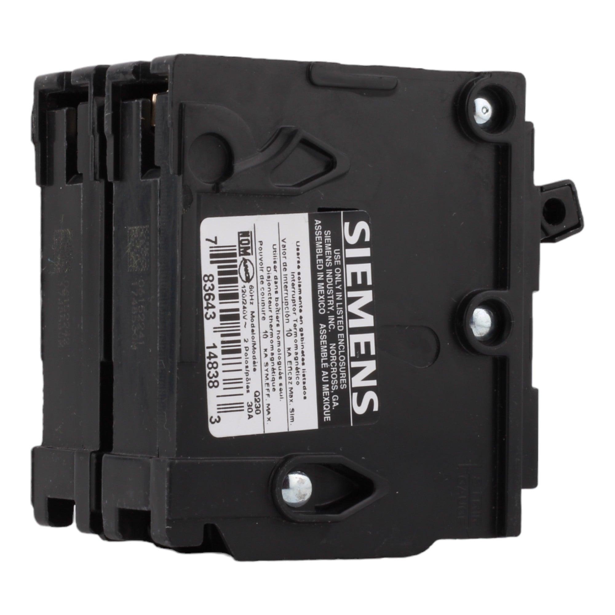 Siemens Q230 30 Amp Double Pole Circuit Breaker, Thermal Magnetic Trip, 120/240V, Plug-In, UL Listed - Image 5