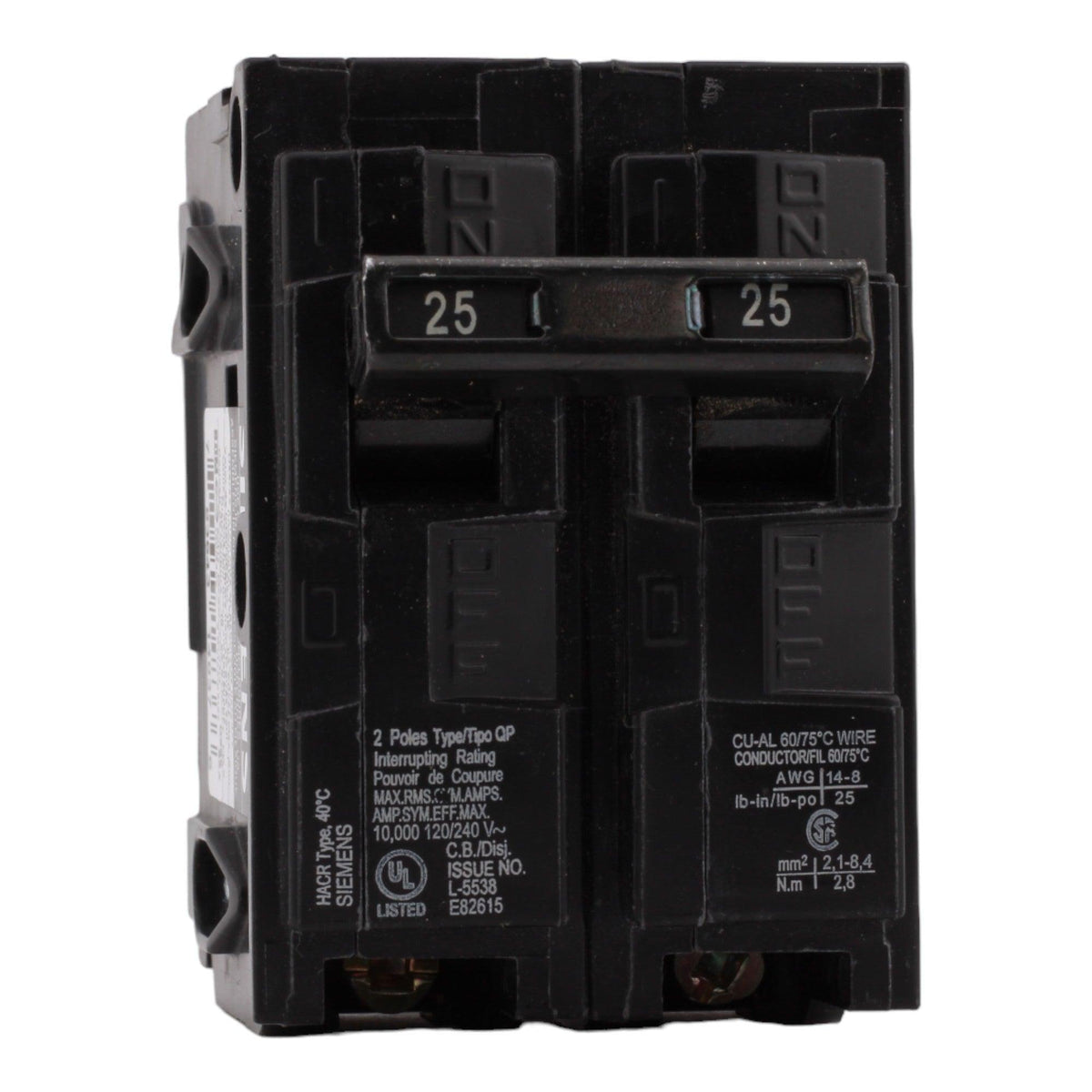 Siemens Q225 25 Amp Double Pole 240V Plug-In Standard Trip Circuit Breaker UL - Image 2