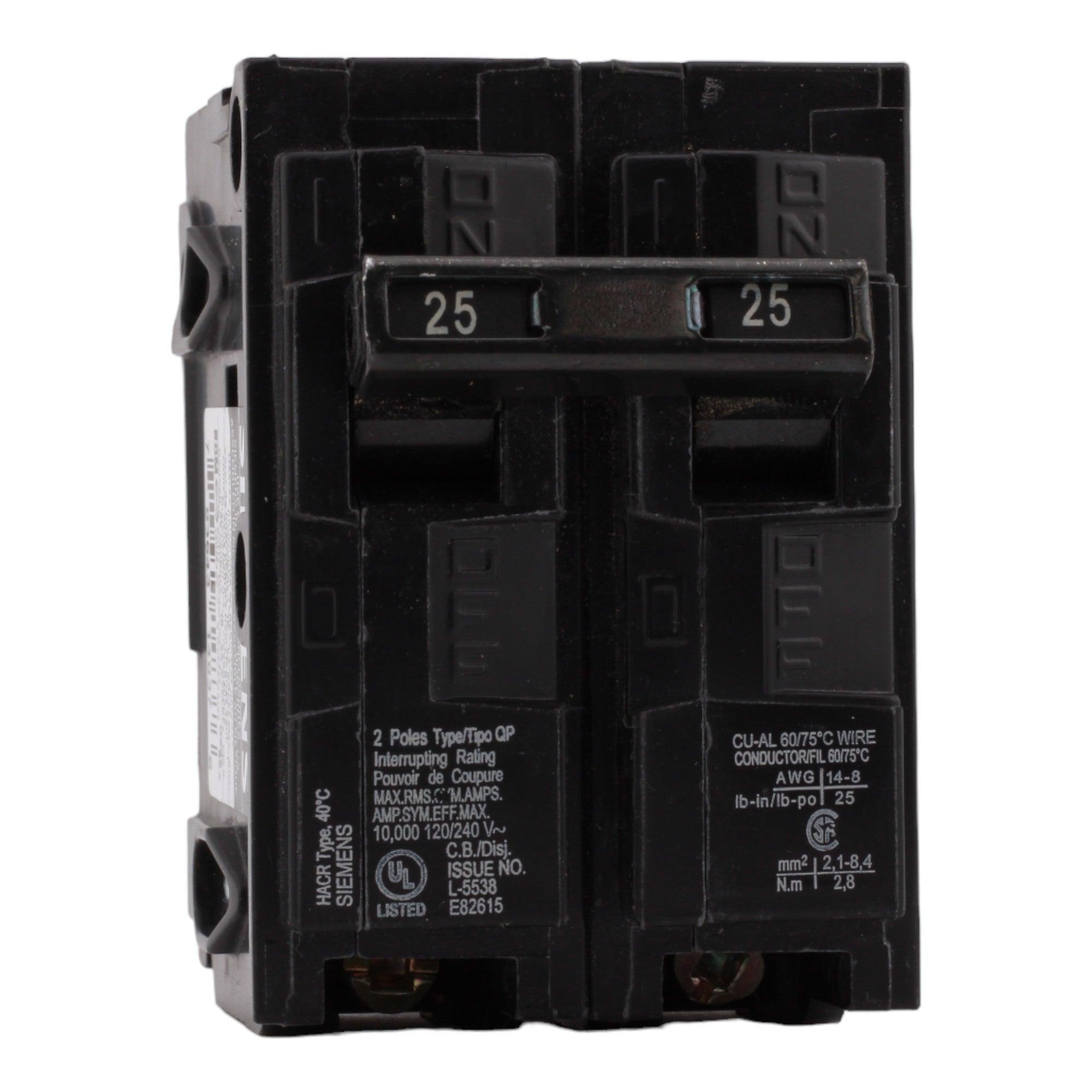 Siemens Q225 25 Amp Double Pole 240V Plug-In Standard Trip Circuit Breaker UL - Image 2