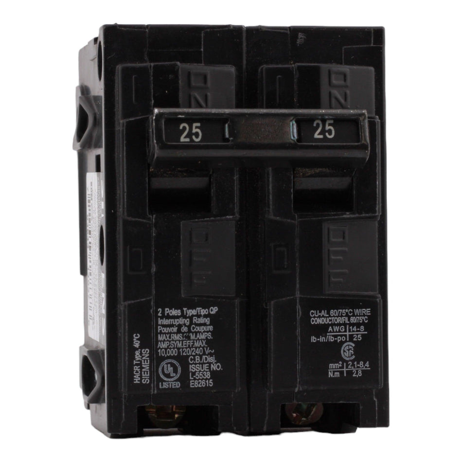 Siemens Q225 25 Amp Double Pole 240V Plug-In Standard Trip Circuit Breaker UL - Image 2