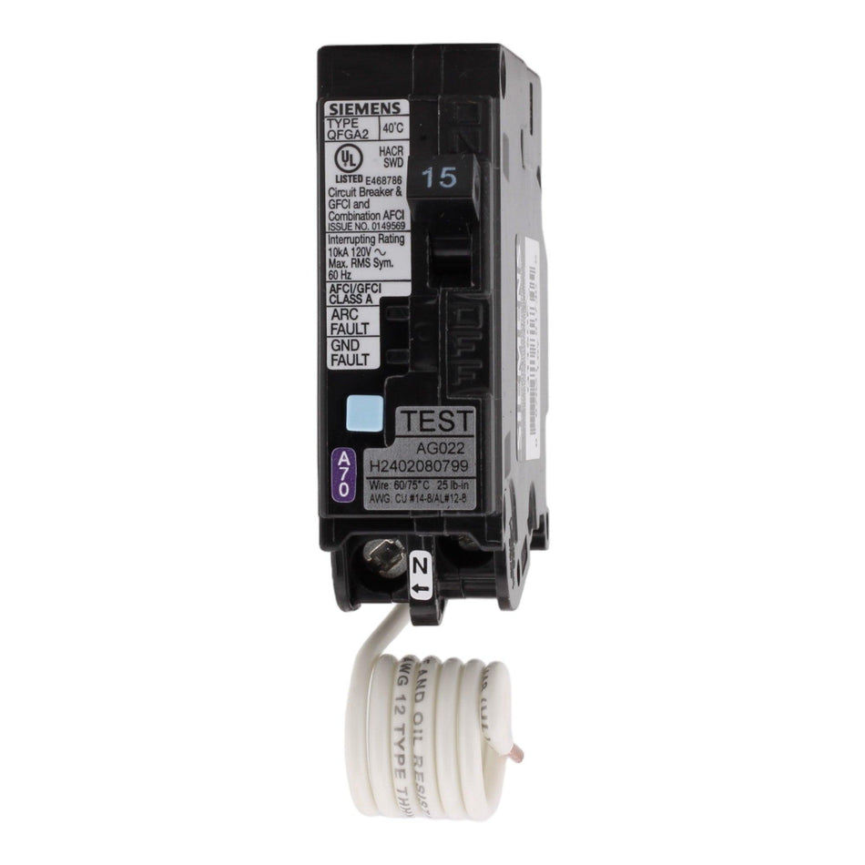 Siemens Q115DF 15 Amp Single Pole 120V Pigtail-Neutral AFCI/GFCI Dual Function Circuit Breaker UL - Image 2