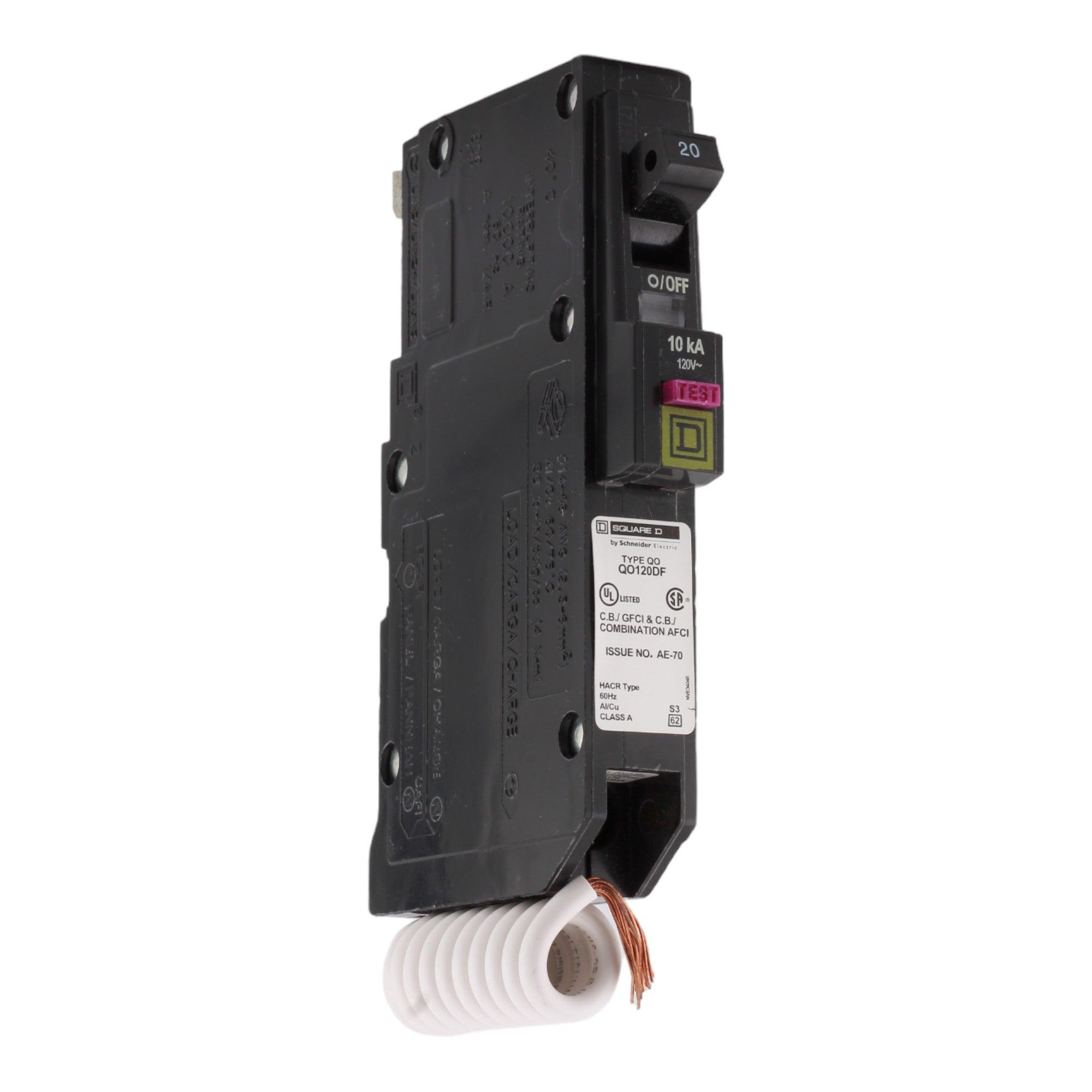Square D QO QO120DF 20A 1P 120V AFCI/GFCI Circuit Breaker