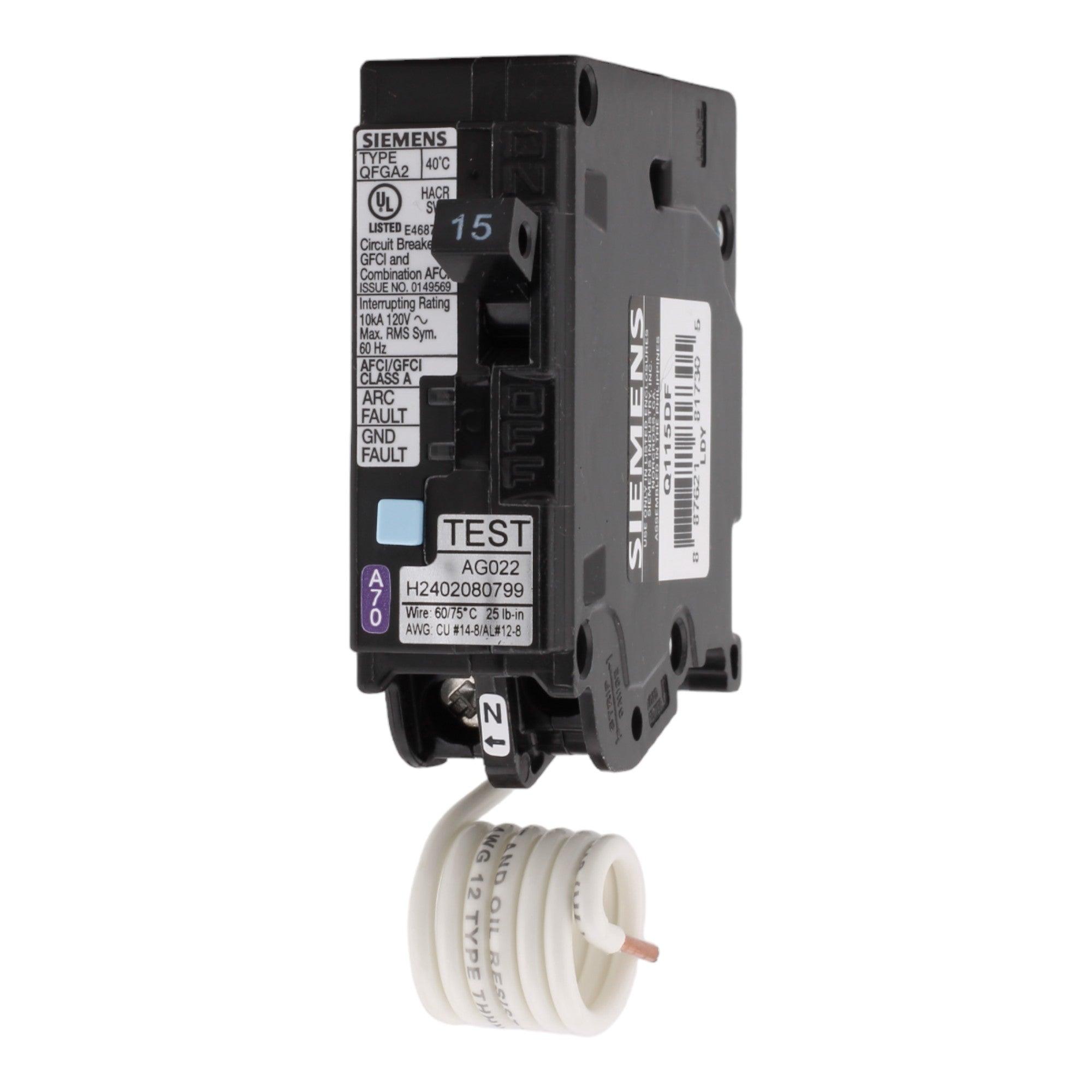 Siemens Q115DF 15 Amp Single Pole 120V Pigtail-Neutral AFCI/GFCI Dual Function Circuit Breaker UL - Image 3