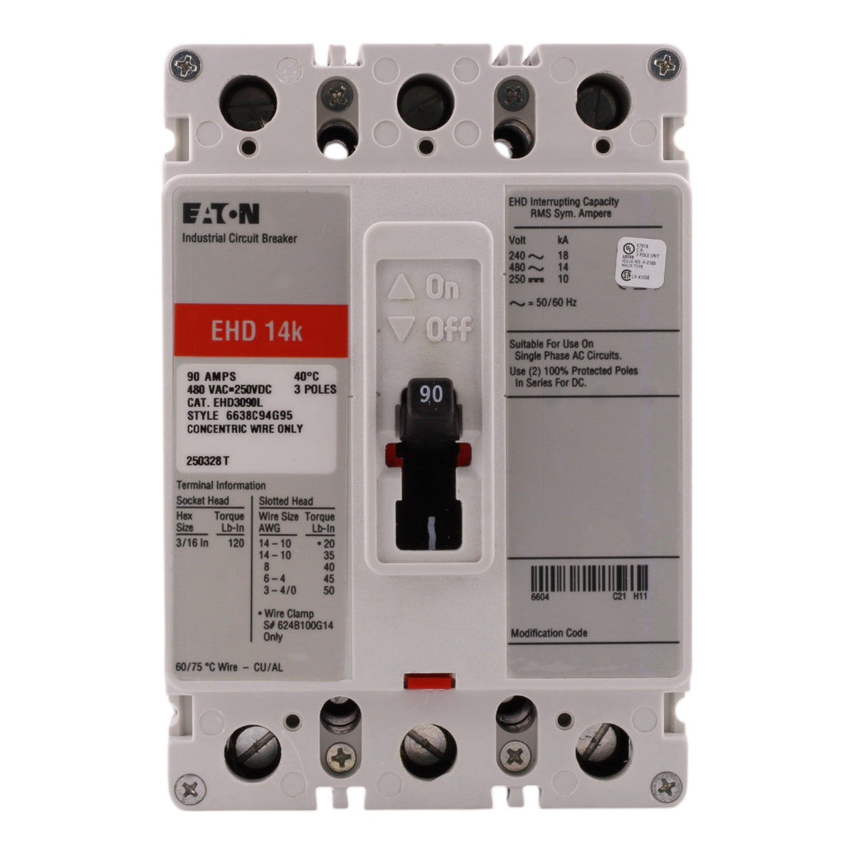 Eaton EHD EHD3090L 90A 3P 240/480V Molded Case Circuit Breaker - Image 3