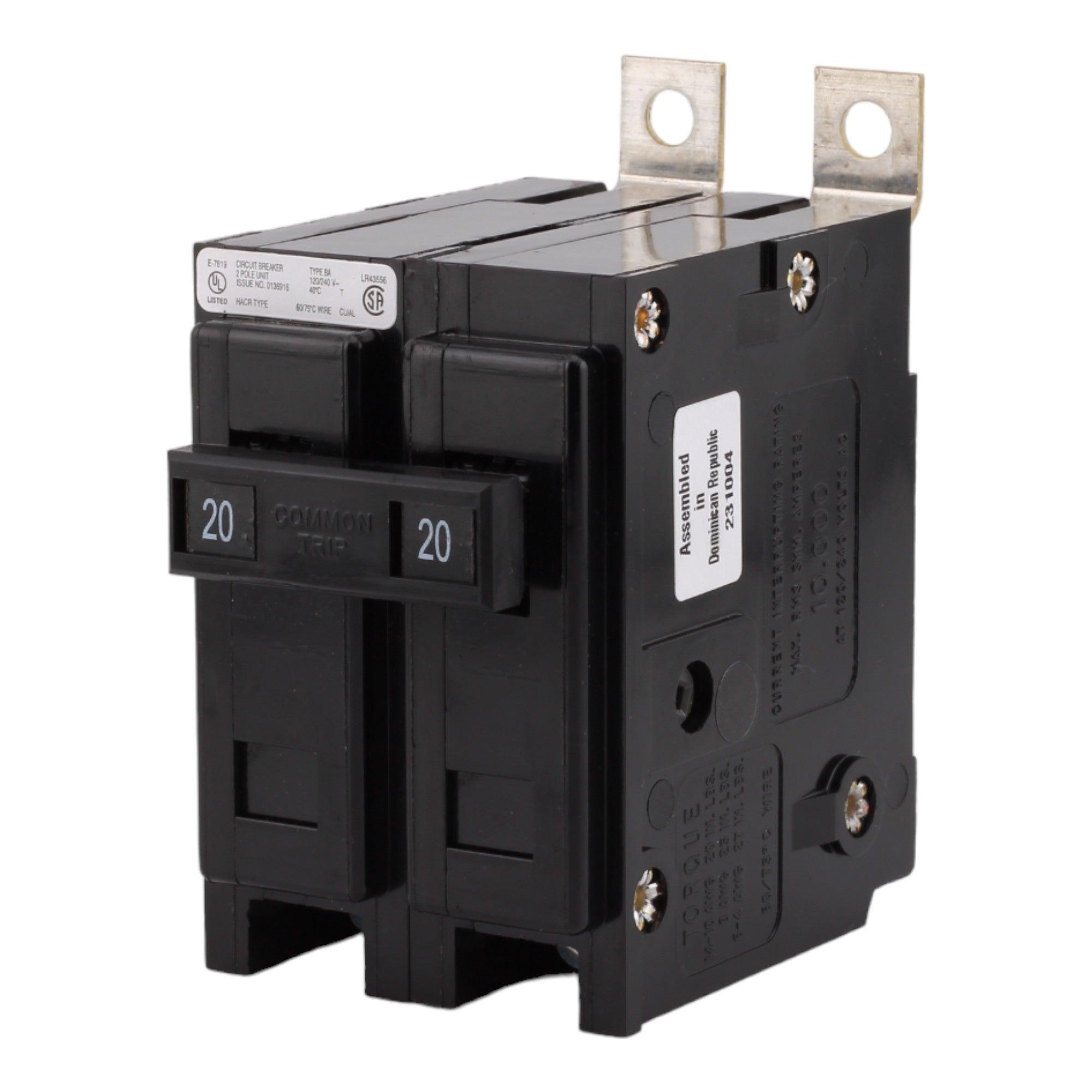 Eaton BAB2020, 20A, 120/240V, 2-Pole, 10kAIC, Quicklag Industrial Thermal-Magnetic Circuit Breaker, Bolt-On - Image 3
