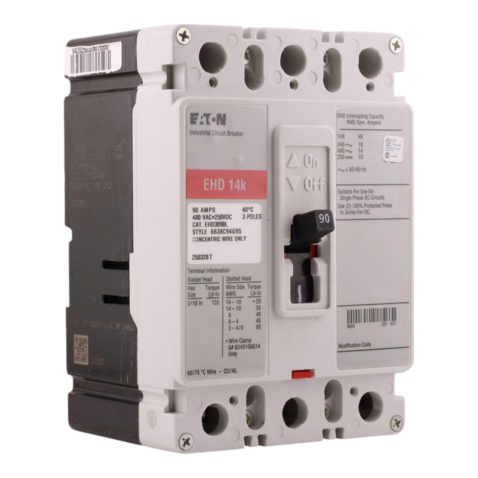 Eaton EHD EHD3090L 90A 3P 240/480V Molded Case Circuit Breaker