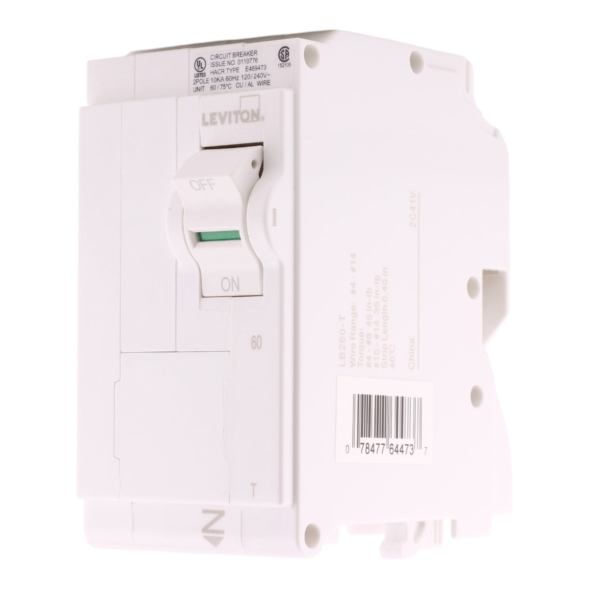 Leviton LB260-T 60A 2P 120/240V Standard Plug-On Neutral Breaker - Image 2