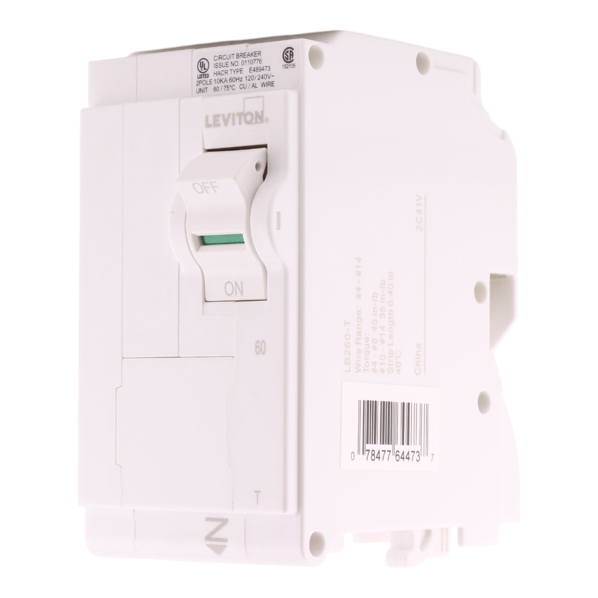 Leviton LB260-T 60A 2P 120/240V Standard Plug-On Neutral Breaker - Image 2