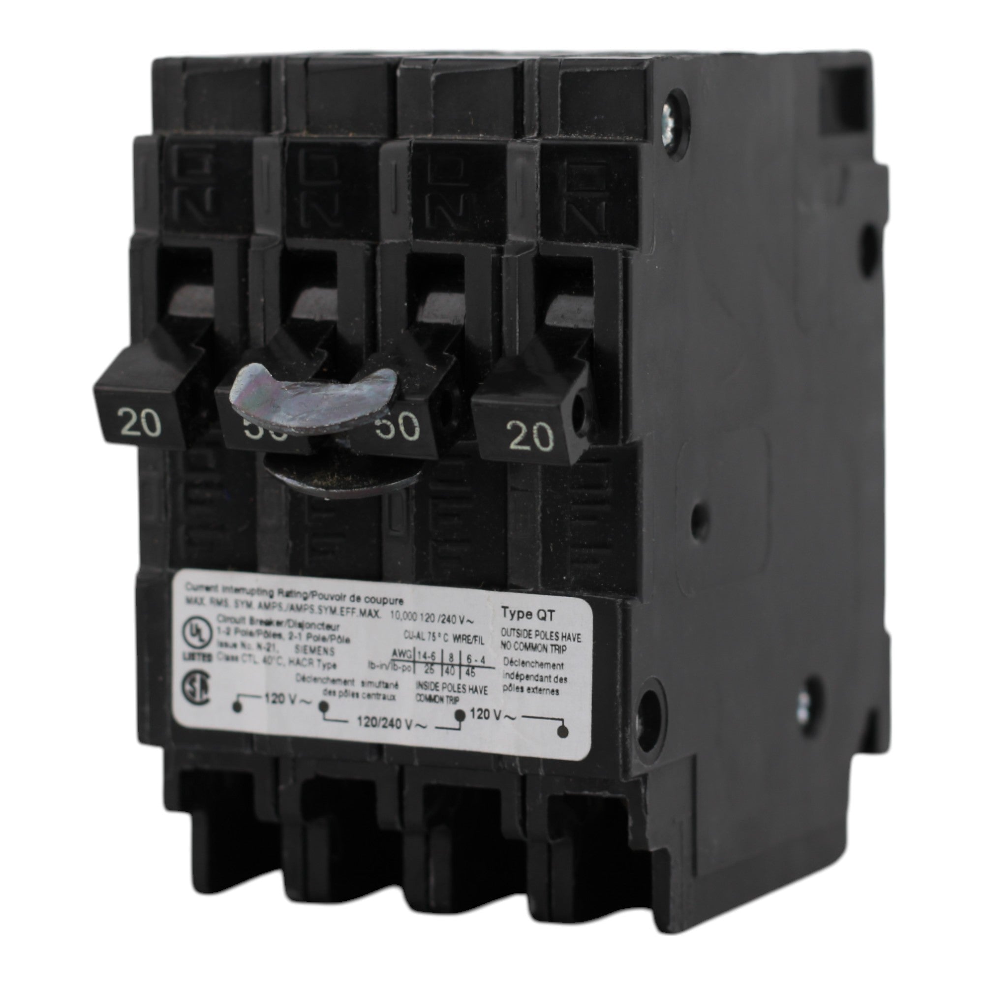 Siemens Q22050CT 20/50A 1P/2P 120/240V Triplex Circuit Breaker - Image 6