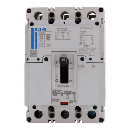 Eaton Power Defense PDG23M0020TFFL 20A 3P 600V 65kA Thermal-Magnetic Molded Case Circuit Breaker - Image 3
