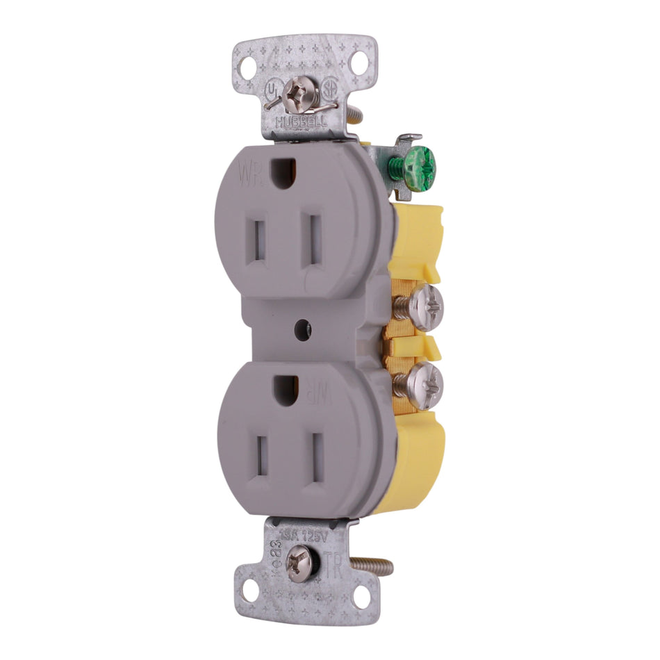 Hubbell TradeSelect, RR15SGYWRTR, 15A, 125V, 2P, TR/WR, Duplex Receptacle, Gray - Image 2