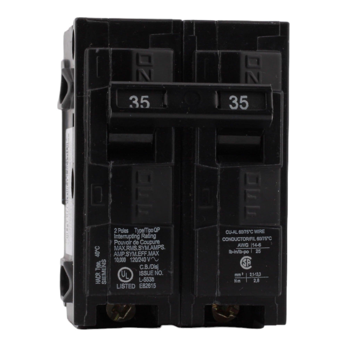 Siemens Q235 35 Amp Double Pole Circuit Breaker, Thermal Magnetic Trip, 120/240V, Plug-In, UL Listed - Image 2
