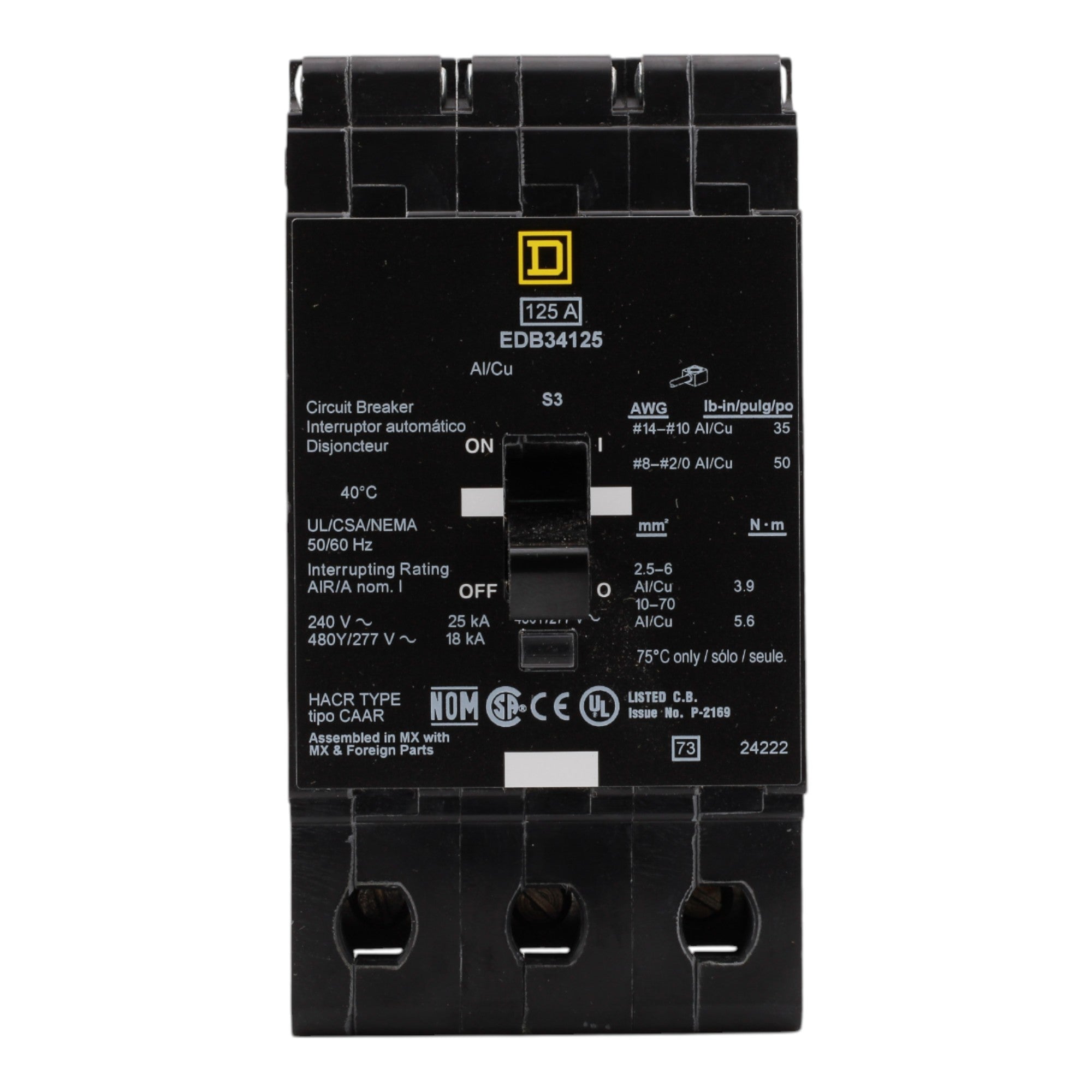 Square D EDB34125 125A 3P 480Y/277V Circuit Breaker - Image 2