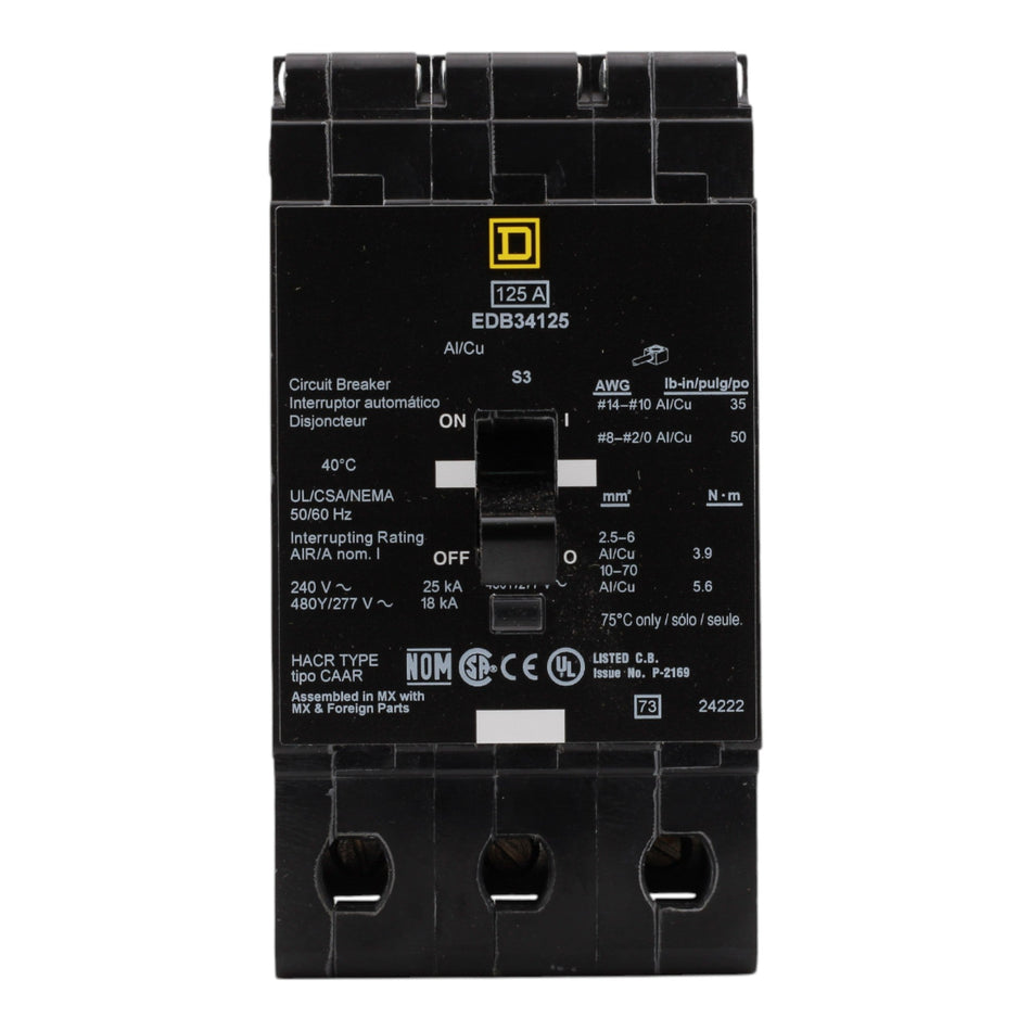 Square D EDB34125 125A 3P 480Y/277V Circuit Breaker - Image 2