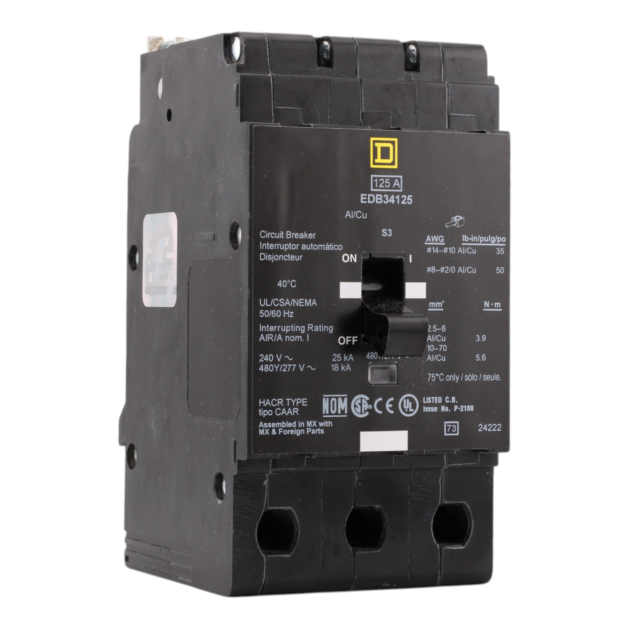Square D EDB34125 125A 3P 480Y/277V Circuit Breaker